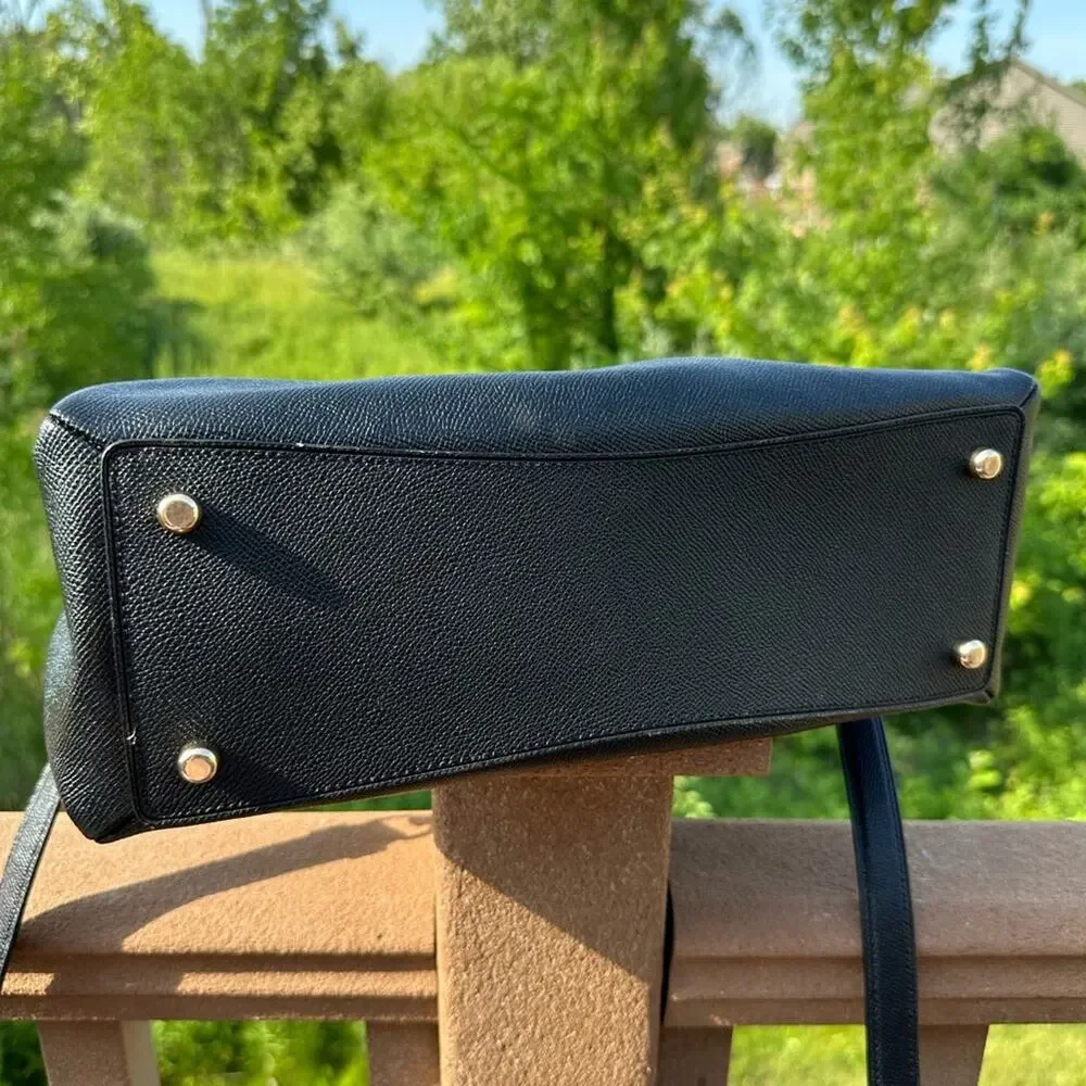 Coach Lillie Black Leather Magnet/Zip Top Carryall Satchel Crossbody Bag EUC